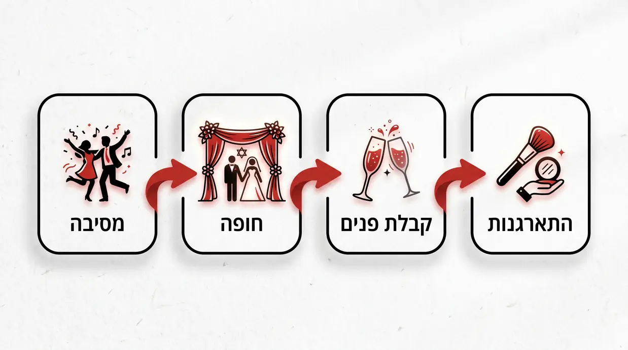 אינפוגרפיקה בעברית של לוח זמנים לחתונת שישי בצהריים