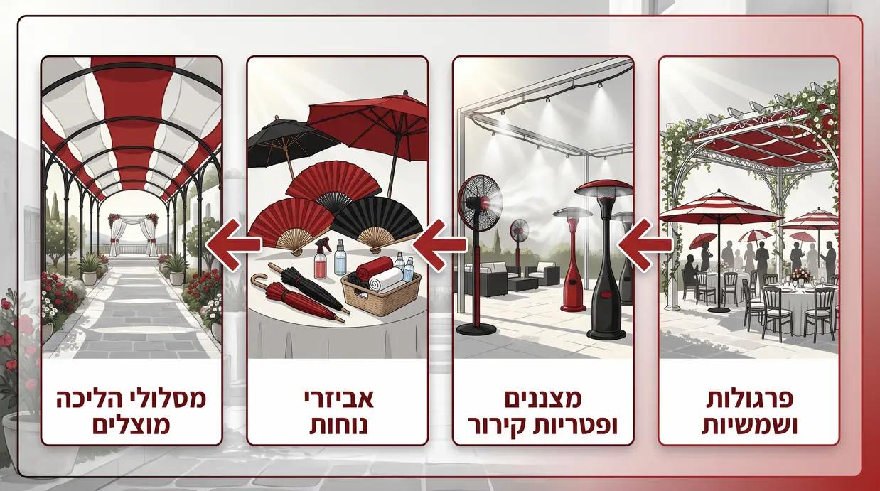 אינפוגרפיקה בעברית על פתרונות הצללה וקירור לאירועי קיץ