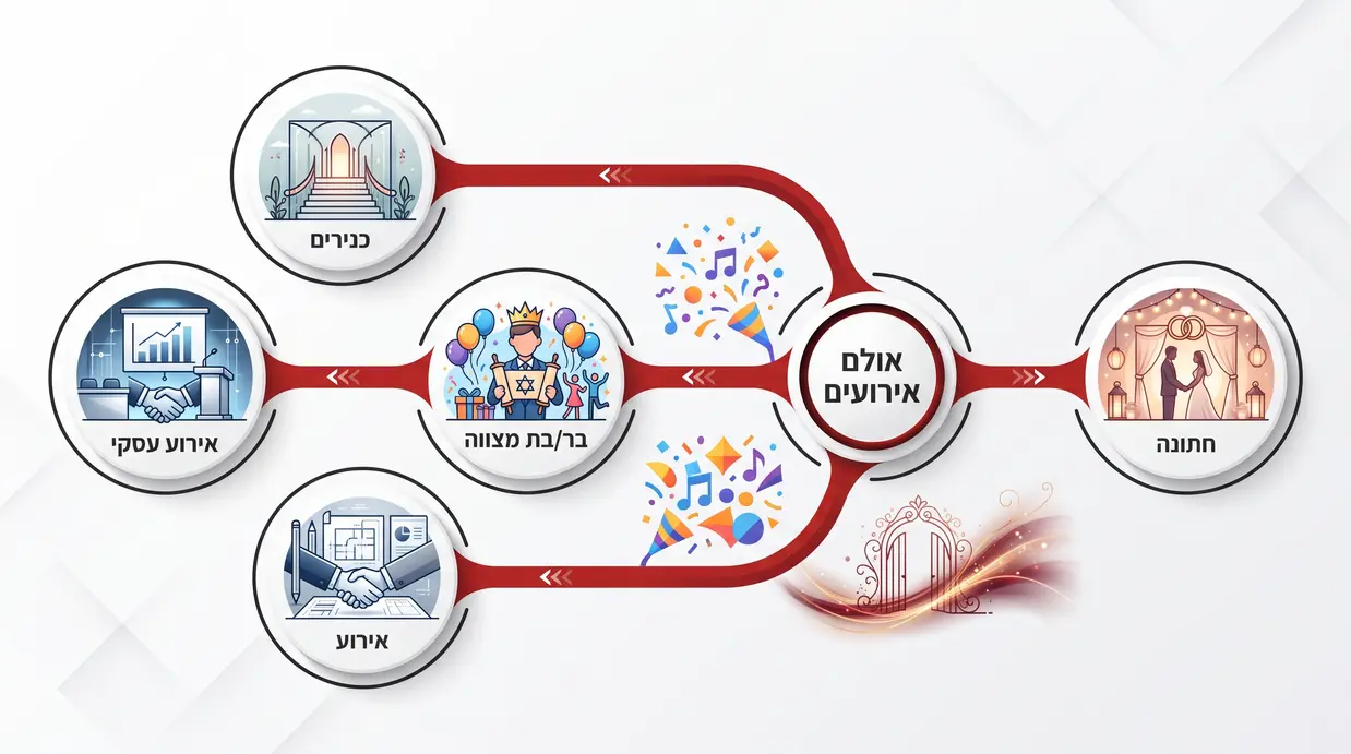 מפת מושגים בעברית המציגה סוגי אירועים שונים ובחירת גן מתאים