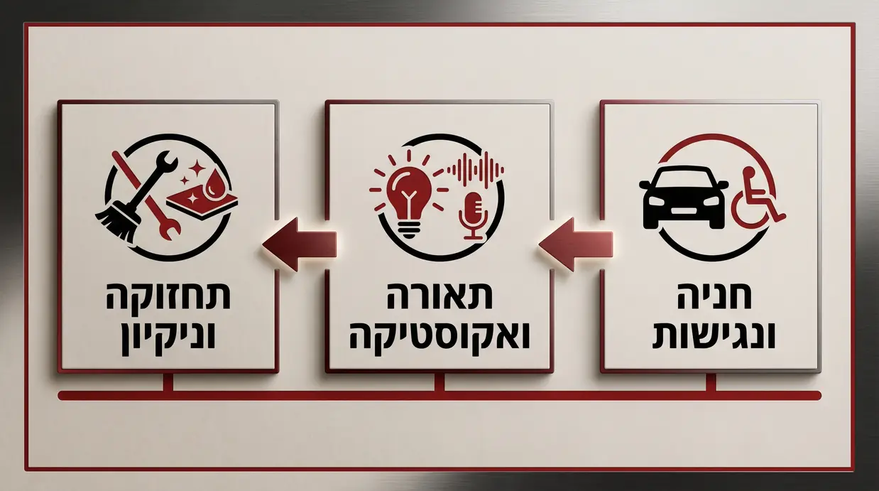 אינפוגרפיקה בעברית המציגה צ'ק-ליסט לביקור בגן אירועים