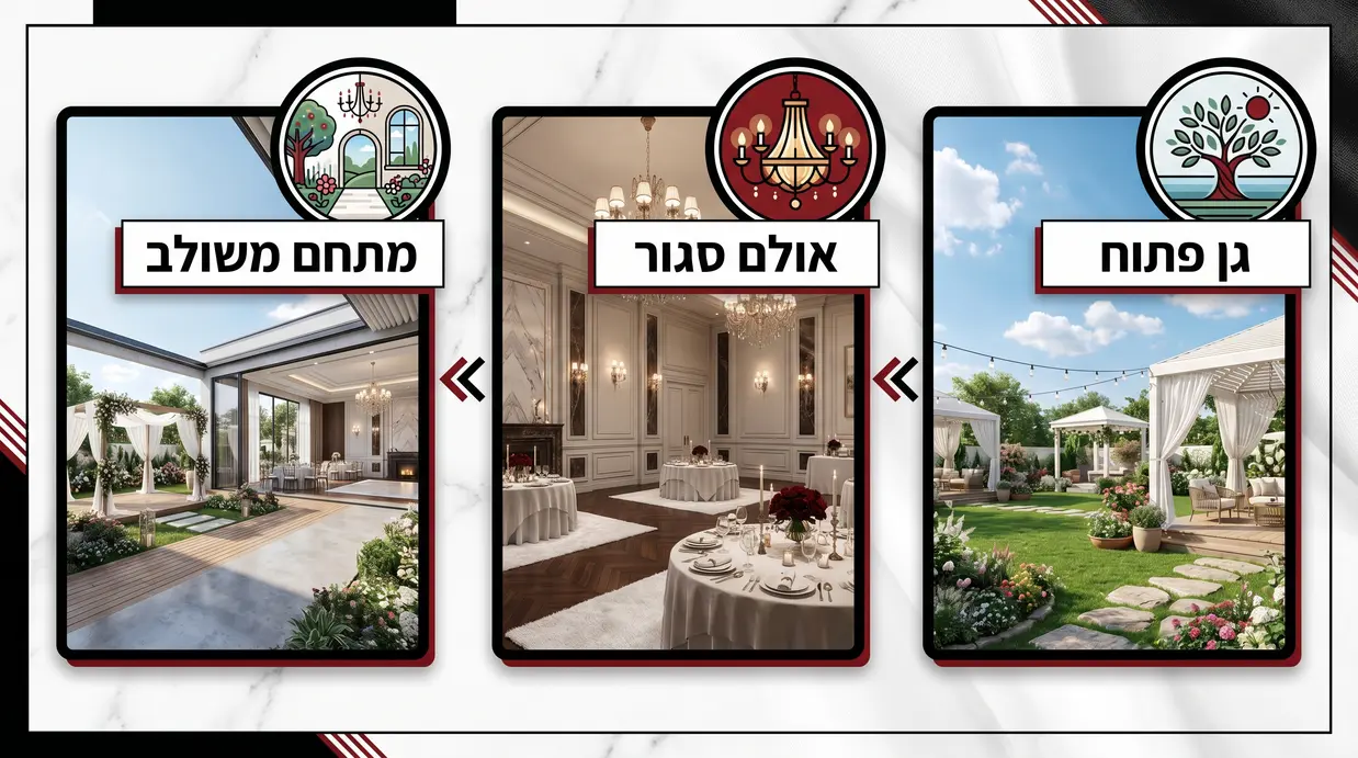 אינפוגרפיקה בעברית המשווה בין גן פתוח, אולם סגור ומתחם משולב