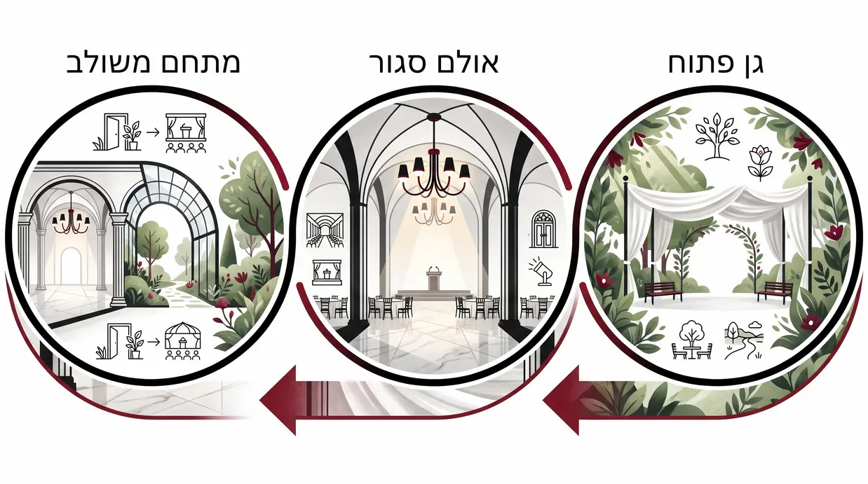 השוואה חזותית בין גן פתוח, אולם סגור ומתחם משולב