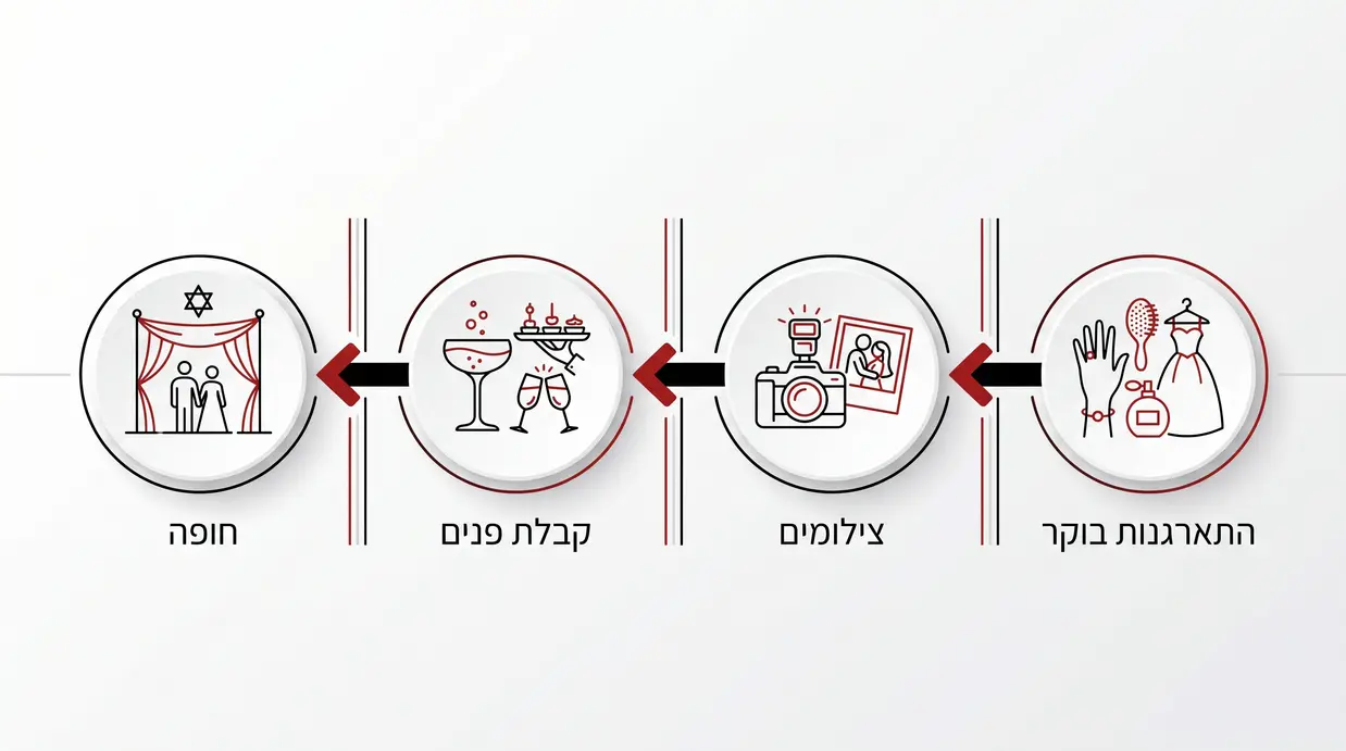 אינפוגרפיקה בעברית המציגה את לוח הזמנים של חתונת שישי צהריים